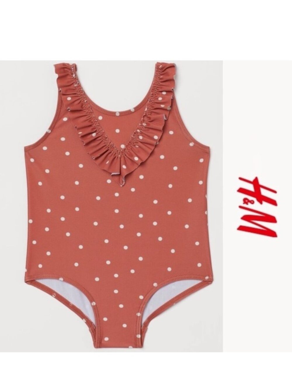 H&M | Brick Red Dot Flounce Detail Swimsuit | Size 18 Months/2T